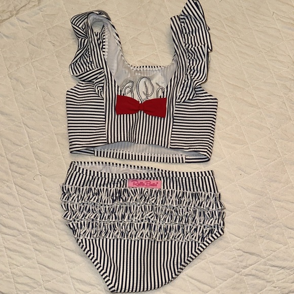 RUFFLE BUTTS Seersucker Waterfall Tankini Swim Suit Girls Size 8 - Picture 6 of 8